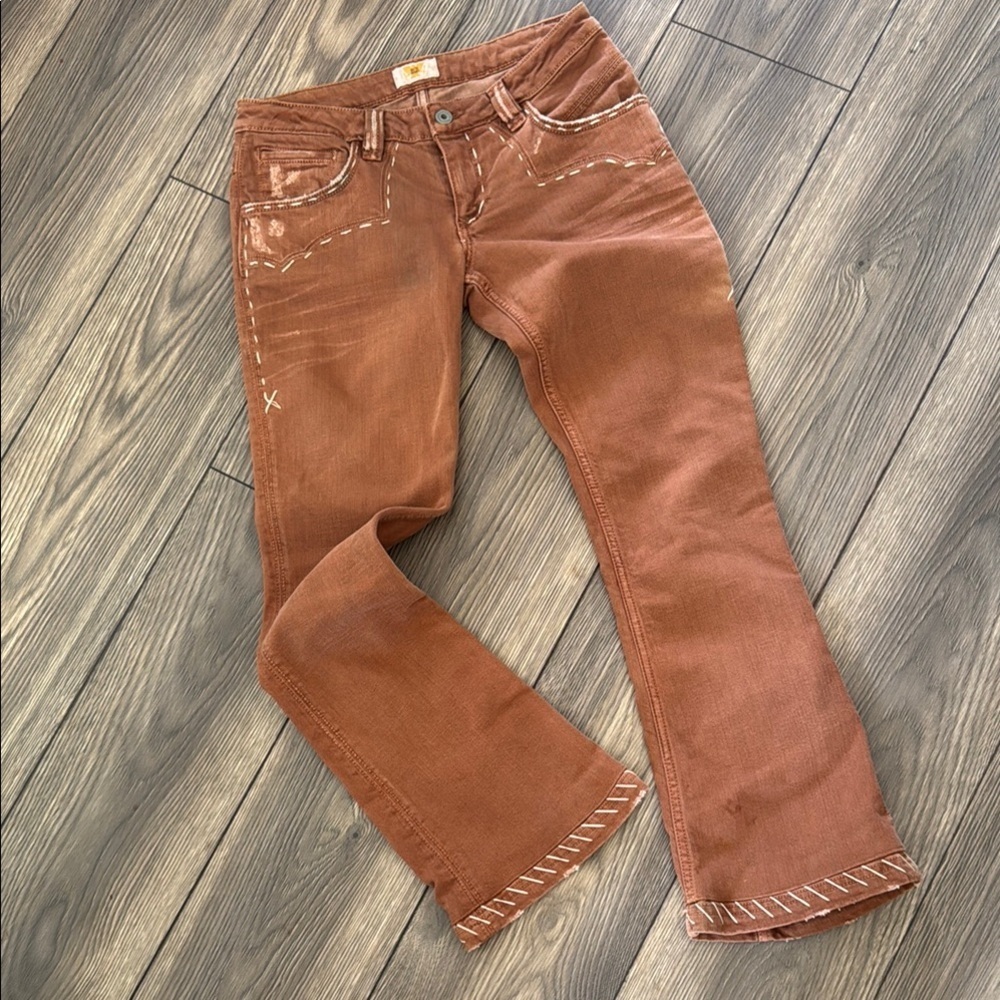 Antik Denim Brown Flare Jeans contrast stitching western jeans size 27 cowboy